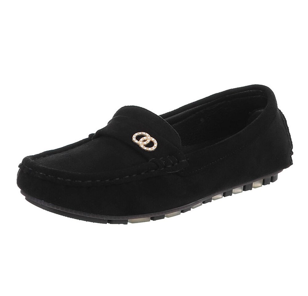 Ital-Design Modischer Mokassin für Damen mit eleganten Details Slipper (91554431) Flach Mokassins in Schwarz