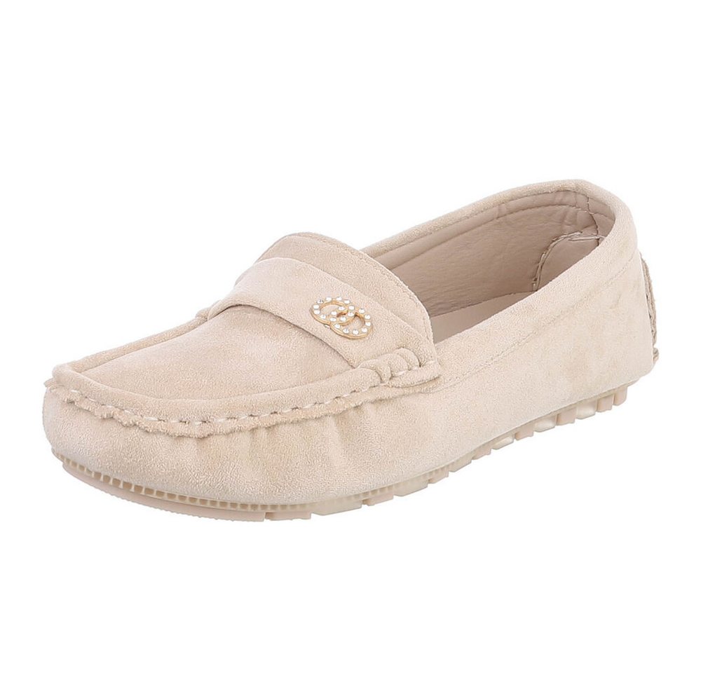 Ital-Design Modischer Mokassin für Damen mit eleganten Details Slipper (91554436) Flach Mokassins in Beige