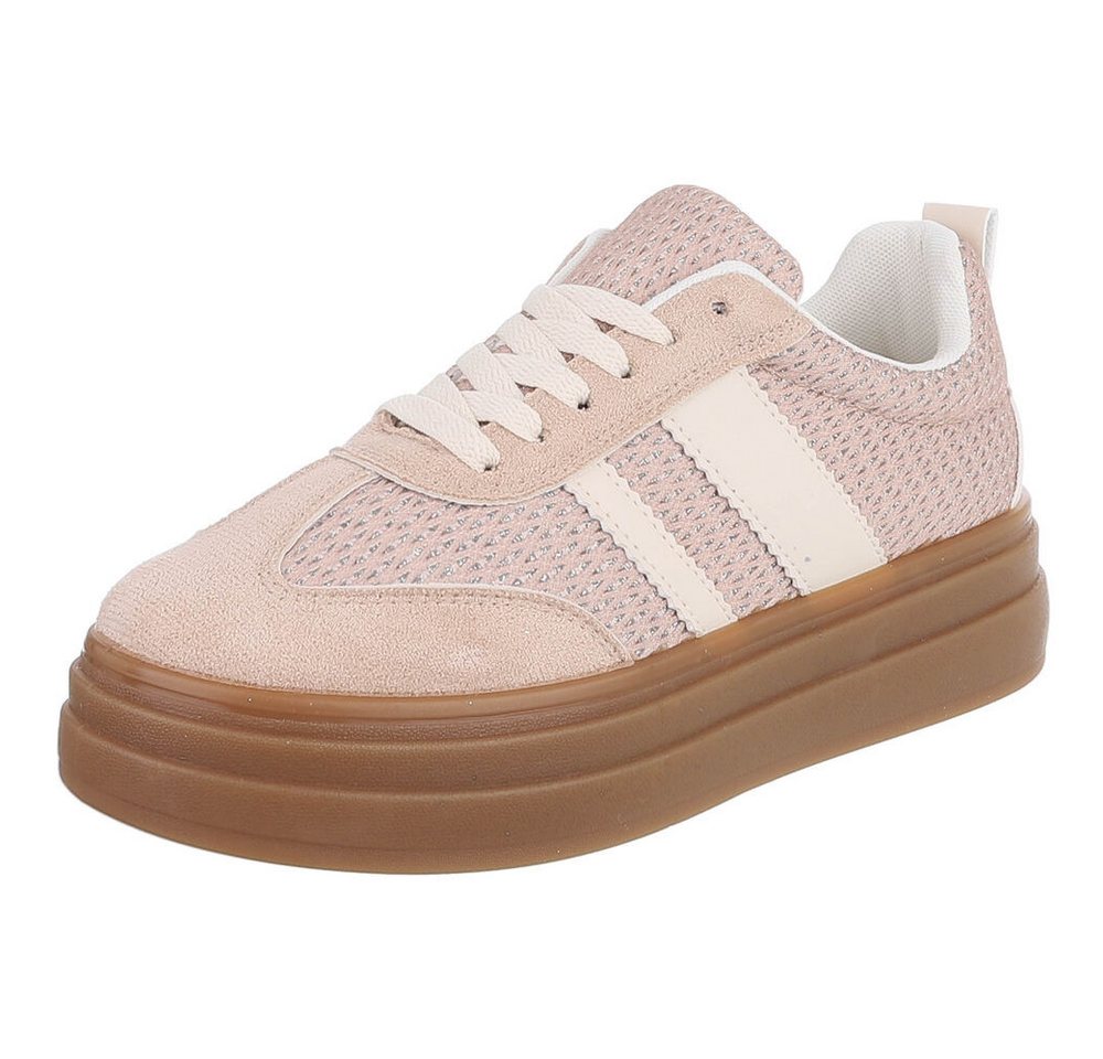 Ital-Design Modischer Sneaker mit atmungsaktivem Obermaterial für Damen Sneaker (91409100) Keilabsatz/Wedge Sneakers Low in Hellbraun