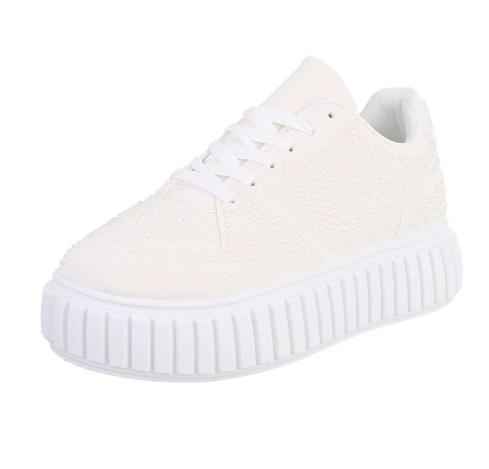 Ital-Design Modischer Sneaker mit Glitzerdetails für Damen Sneaker (91116903) Flach Sneakers Low in Weiß