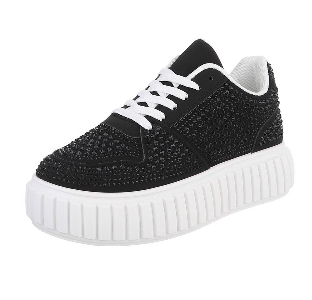 Ital-Design Modischer Sneaker mit Glitzerdetails für Damen Sneaker (91116908) Flach Sneakers Low in Schwarz