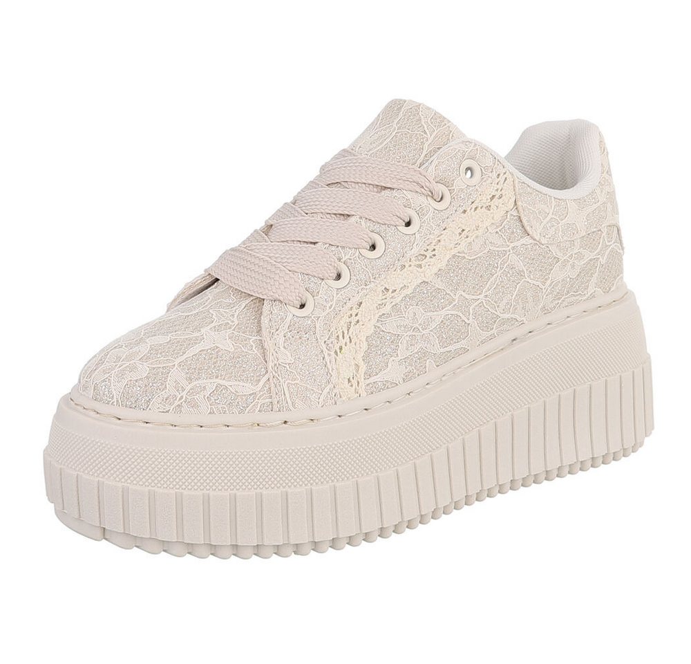 Ital-Design Modischer Sneaker mit Plattform und femininen Details Sneaker (91116861) Keilabsatz/Wedge Sneakers Low in Beige