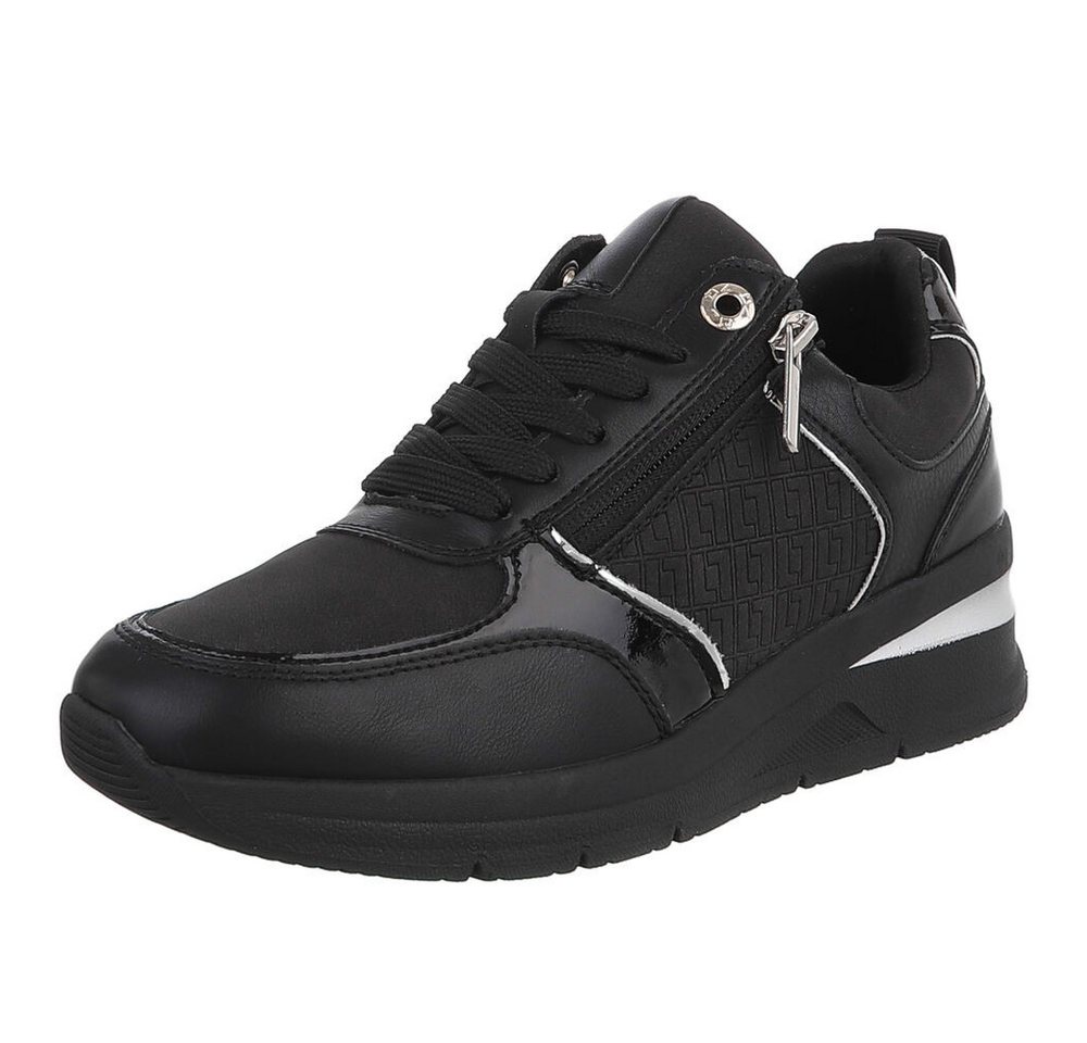 Ital-Design Modischer Sneaker mit Reißverschluss für Damen Sneaker (91261449) Keilabsatz/Wedge Sneakers Low in Schwarz