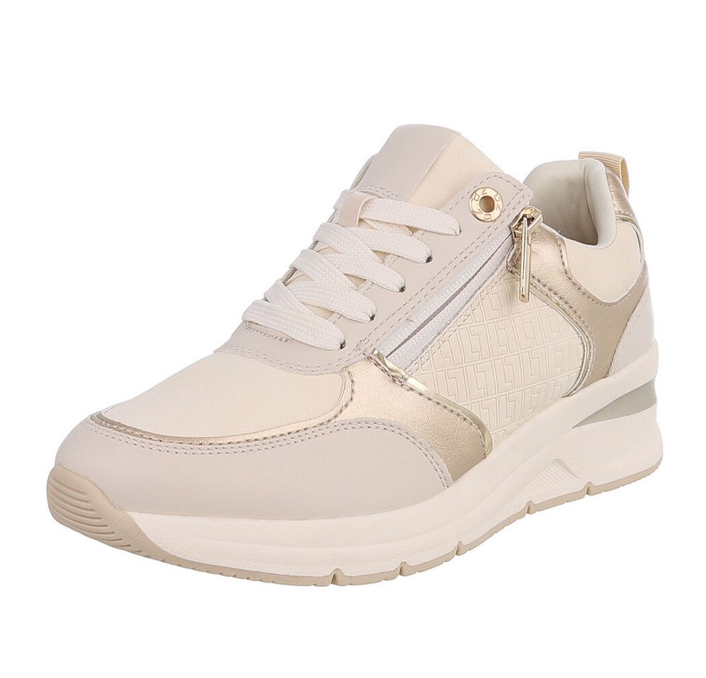 Ital-Design Modischer Sneaker mit Reißverschluss für Damen Sneaker (91261454) Keilabsatz/Wedge Sneakers Low in Beige