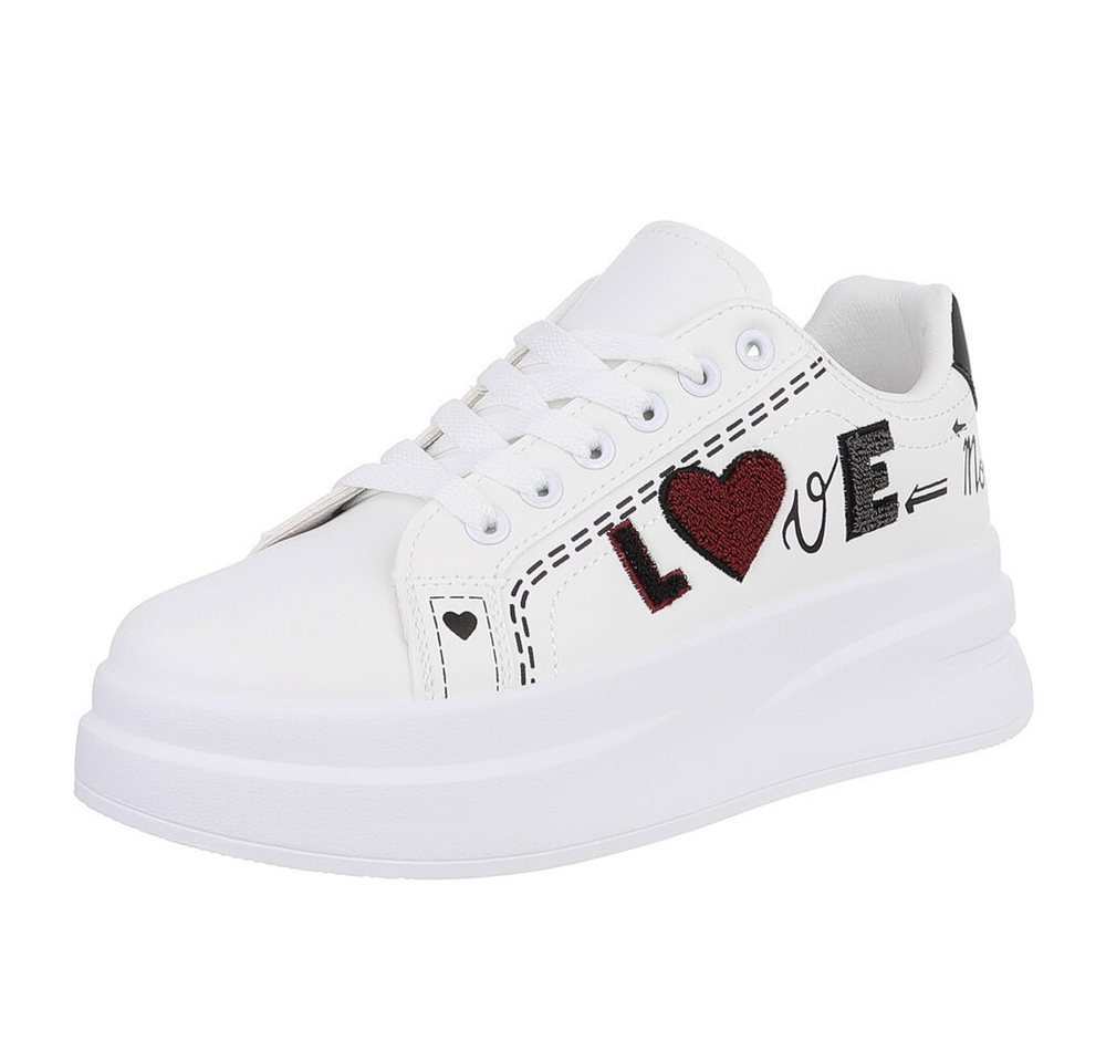Ital-Design Modischer Sneaker mit Stickdetails für Damen Sneaker (89542771) Keilabsatz/Wedge Sneakers Low in Weiß