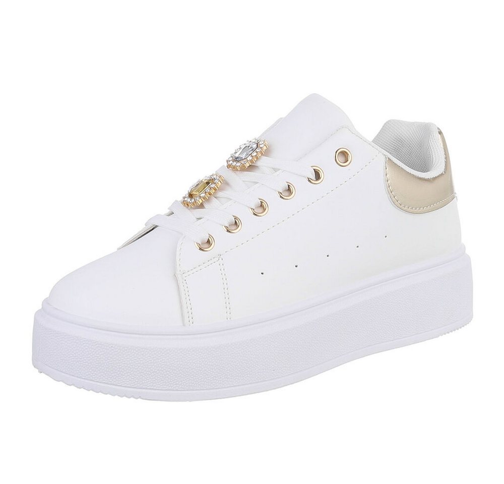 Ital-Design Modischer Sneakers mit Applikationen für Damen Sneaker (91154549) Keilabsatz/Wedge Sneakers Low in Weiß