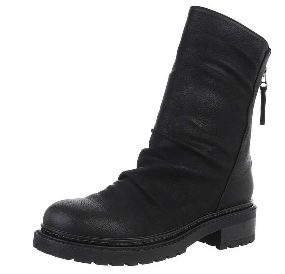 Ital-Design Modischer Stiefel mit gerafftem Design für Alltag Westernstiefelette (90458179) Blockabsatz Stiefeletten in Schwarz