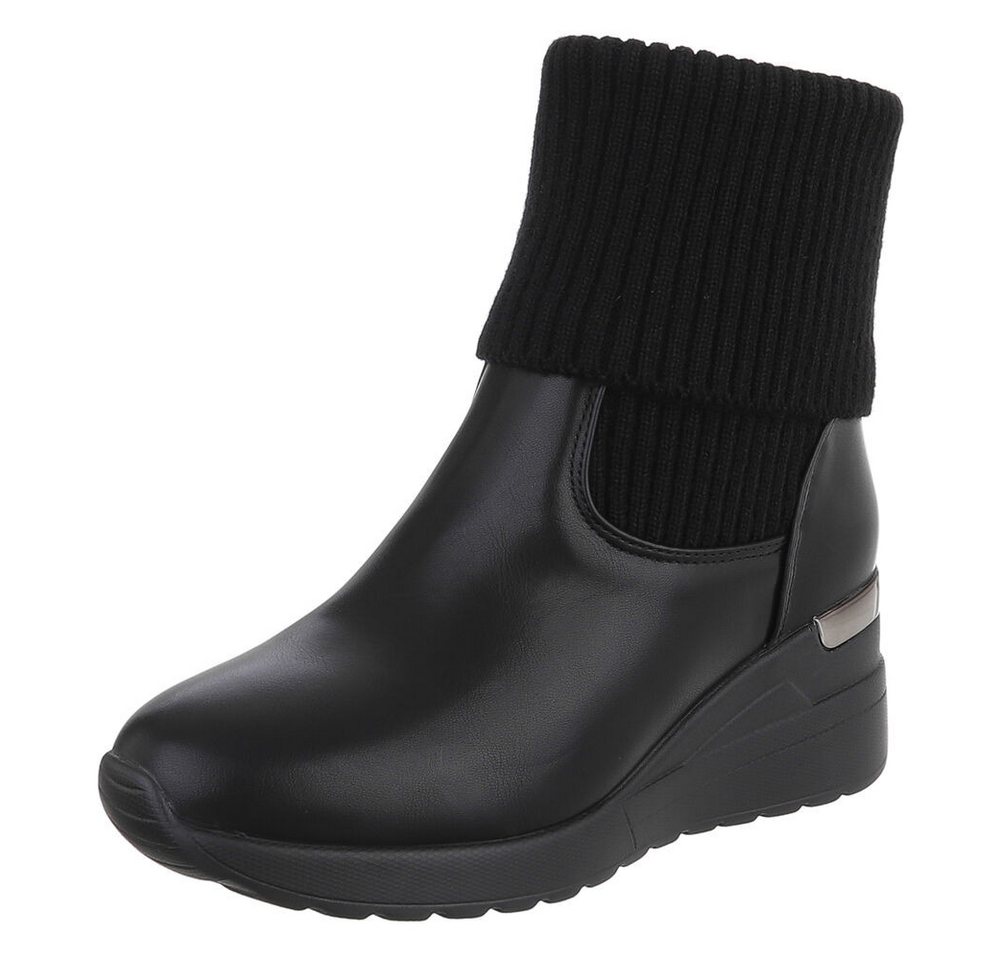 Ital-Design Modischer Stiefeletten mit Strickschaft für Damen Keilstiefelette (90514874) Keilabsatz/Wedge Stiefeletten in Schwarz