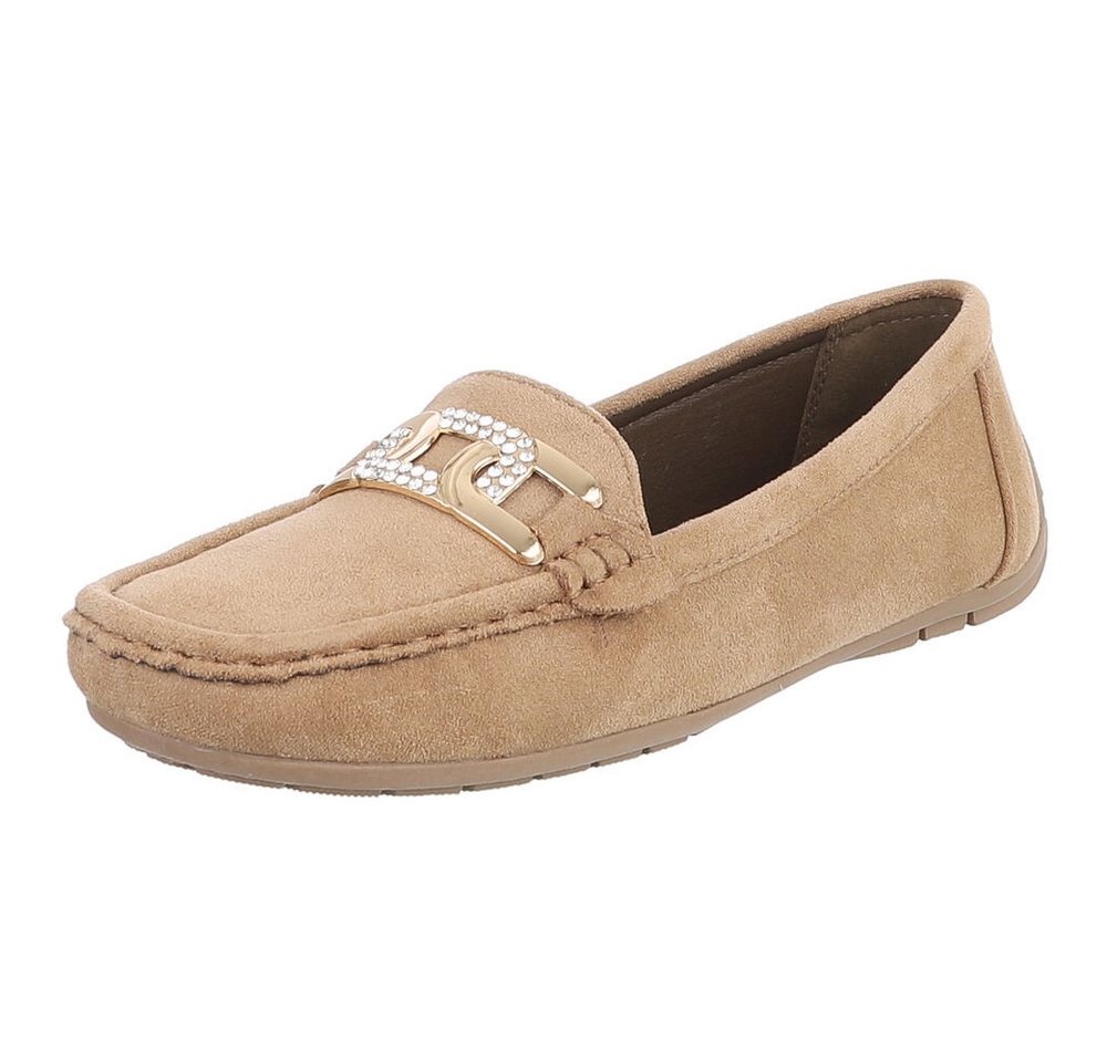 Ital-Design Mokassin mit Glitzerdetails für Damen, vielseitig und bequem Slipper (91554475) Flach Mokassins in Hellbraun