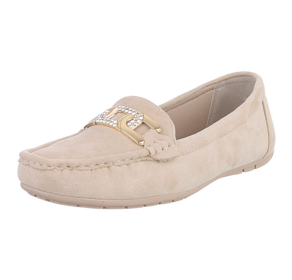 Ital-Design Mokassin mit Glitzerdetails für Damen, vielseitig und bequem Slipper (91554491) Flach Mokassins in Beige
