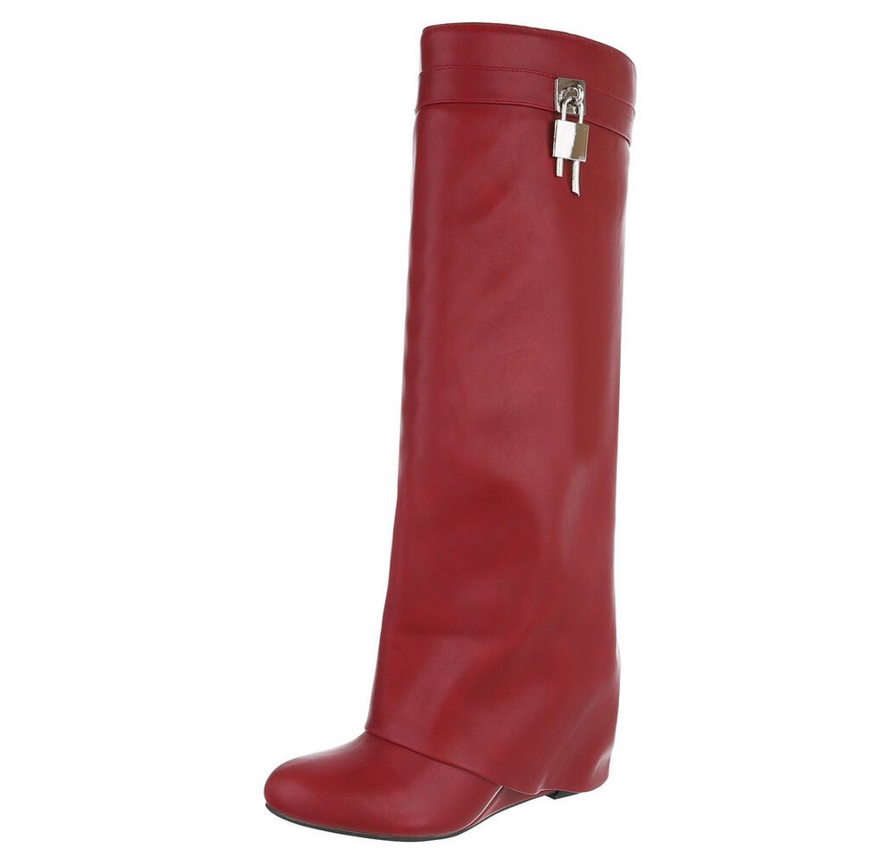 Ital-Design Overknee-Stiefel mit Blockabsatz und Zip-Verschluss Keilstiefel (90458224) Keilabsatz/Wedge Stiefel in Rot