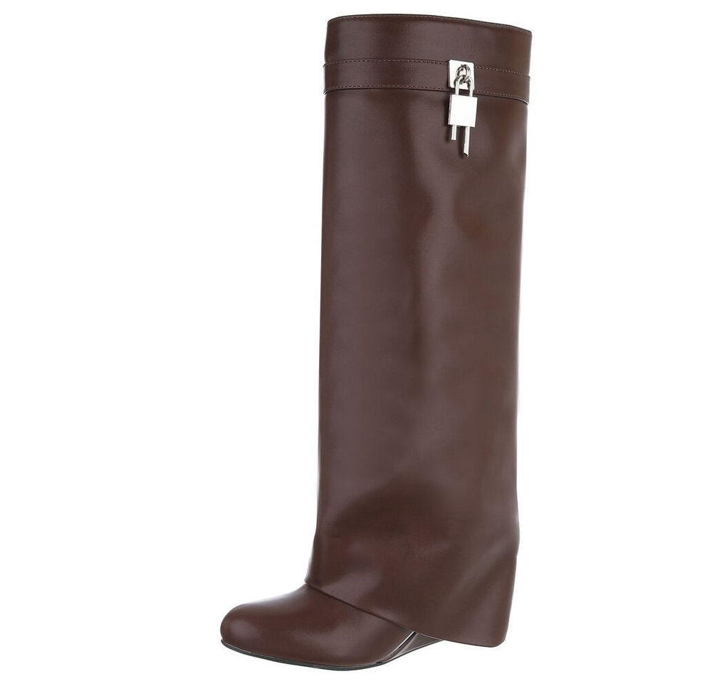 Ital-Design Overknee-Stiefel mit Blockabsatz und Zip-Verschluss Keilstiefel (90458232) Keilabsatz/Wedge Stiefel in Braun
