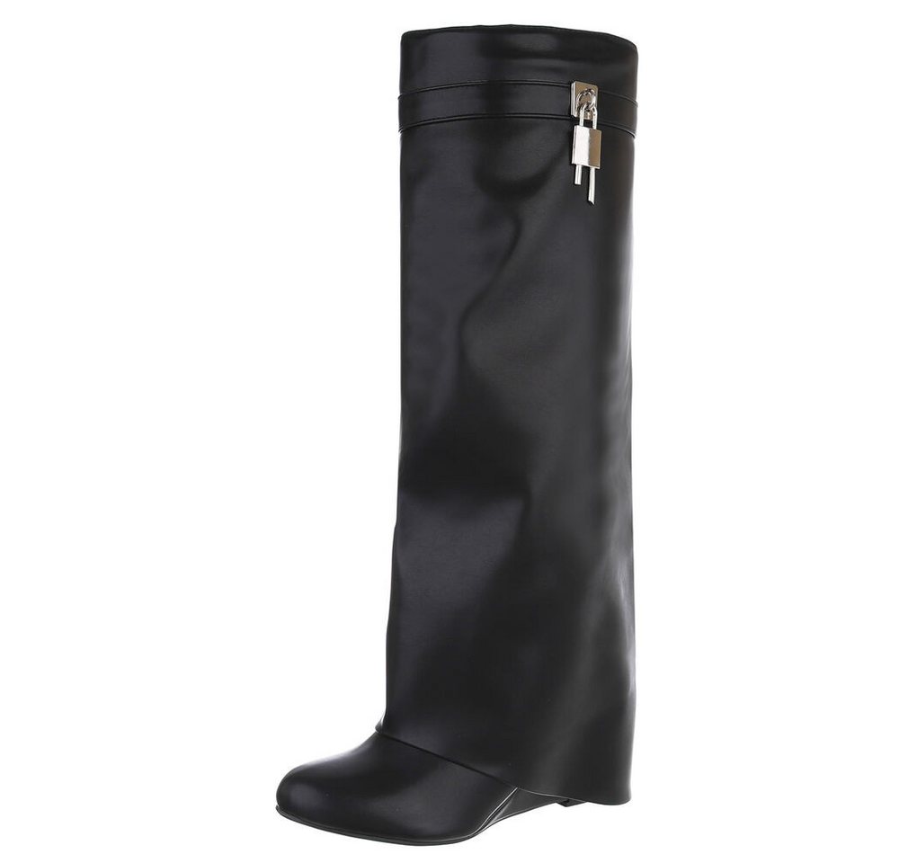 Ital-Design Overknee-Stiefel mit Blockabsatz und Zip-Verschluss Keilstiefel (90458236) Keilabsatz/Wedge Stiefel in Schwarz