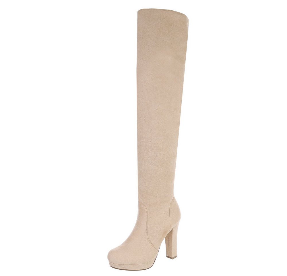 Ital-Design Overknee-Stiefel mit hohem Absatz für Damen eleganter Look Overkneestiefel (90726997) Blockabsatz Stiefel in Beige
