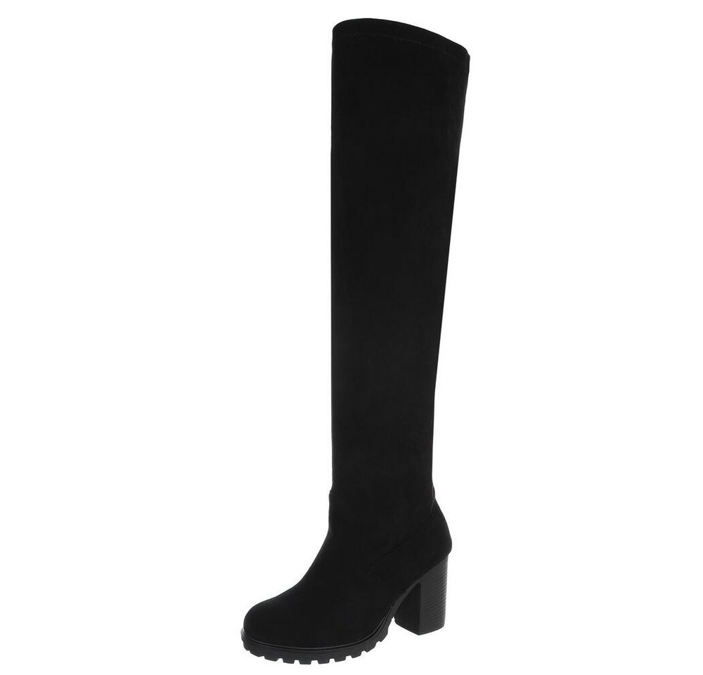 Ital-Design Overkneestiefel mit Blockabsatz für Damen, hochqualitativ Overkneestiefel (90827509) Blockabsatz Stiefel in Schwarz