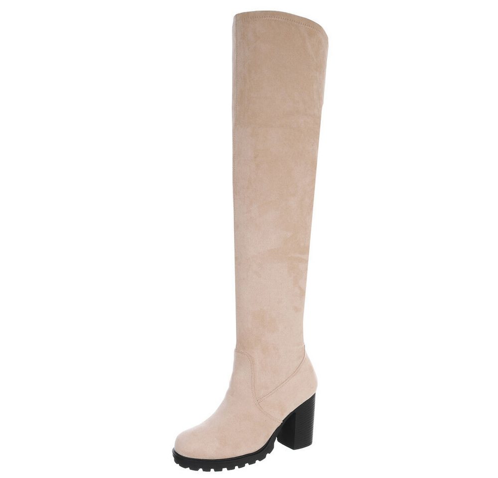 Ital-Design Overkneestiefel mit Blockabsatz für Damen, hochqualitativ Overkneestiefel (90827518) Blockabsatz Stiefel in Beige