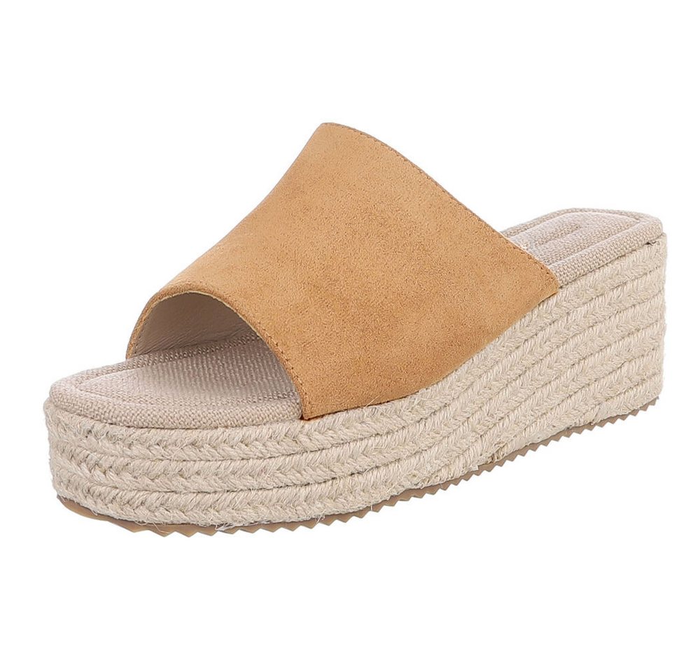 Ital-Design Plateau-Sandalen mit offenem Schnitt für Damen Plateausandaletten (91154559) Keilabsatz/Wedge Keilsandaletten in Camel