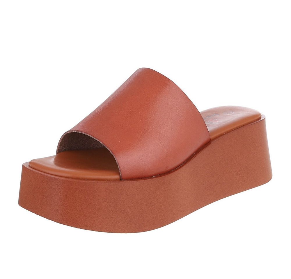 Ital-Design Plateauschuh mit offener Zehenpartie für Damen Plateausandaletten (91409168) Keilabsatz/Wedge Keilsandaletten in Camel
