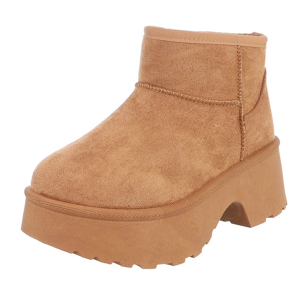 Ital-Design Plattform Ankle Boots für Damen – Stilvoll & Bequem Snowboots (90503040) Blockabsatz Stiefeletten in Camel