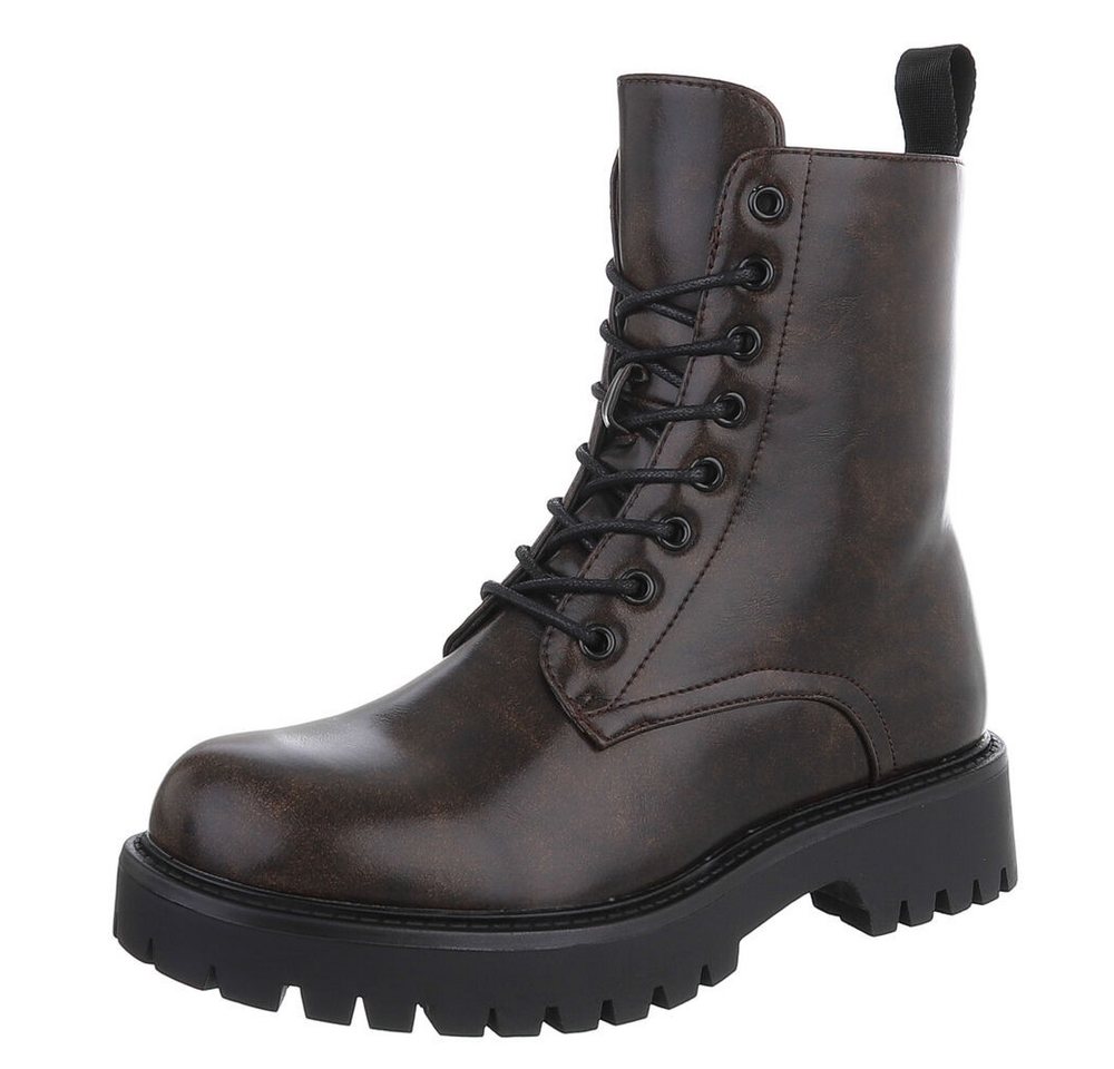 Ital-Design Robuste Damen Stiefeletten mit komfortabler Sohle Schnürstiefelette (90482431) Blockabsatz Stiefeletten in Braun