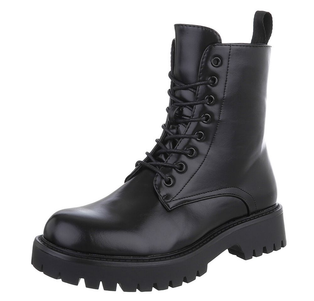 Ital-Design Robuste Damen Stiefeletten mit komfortabler Sohle Schnürstiefelette (90482437) Blockabsatz Stiefeletten in Schwarz
