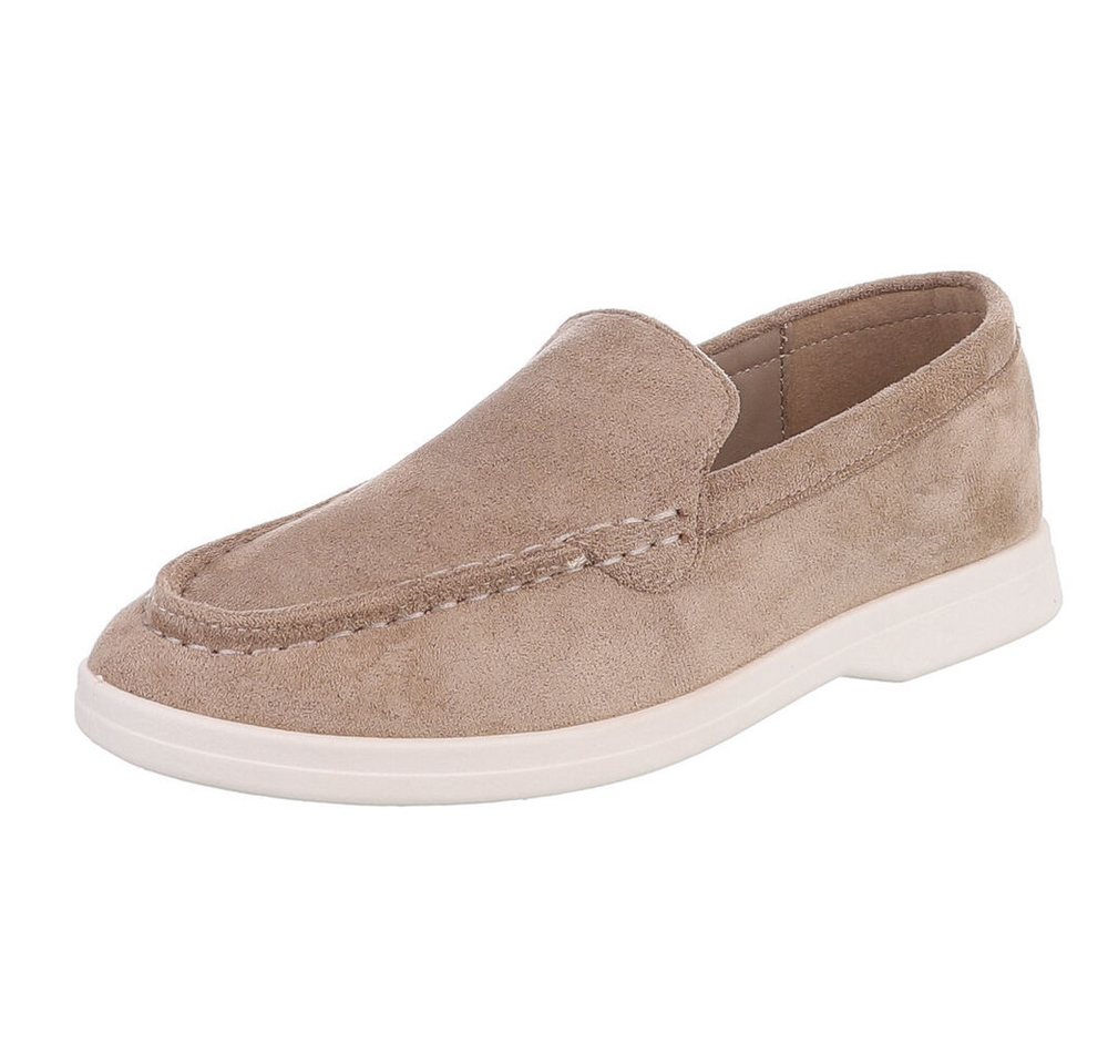 Ital-Design Slipper für Damen – Bequemer Alltagsschuh für Freizeit Slipper (91261384) Blockabsatz Mokassins in Hellbraun