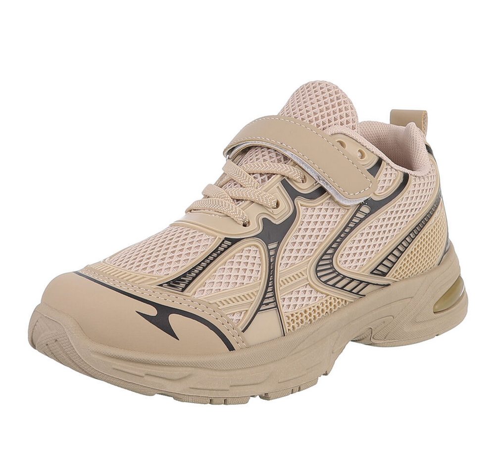 Ital-Design Sportlicher Kinderschuh mit Klettverschluss für Alltag Sneaker (89545362) Flach Freizeitschuhe in Hellbraun