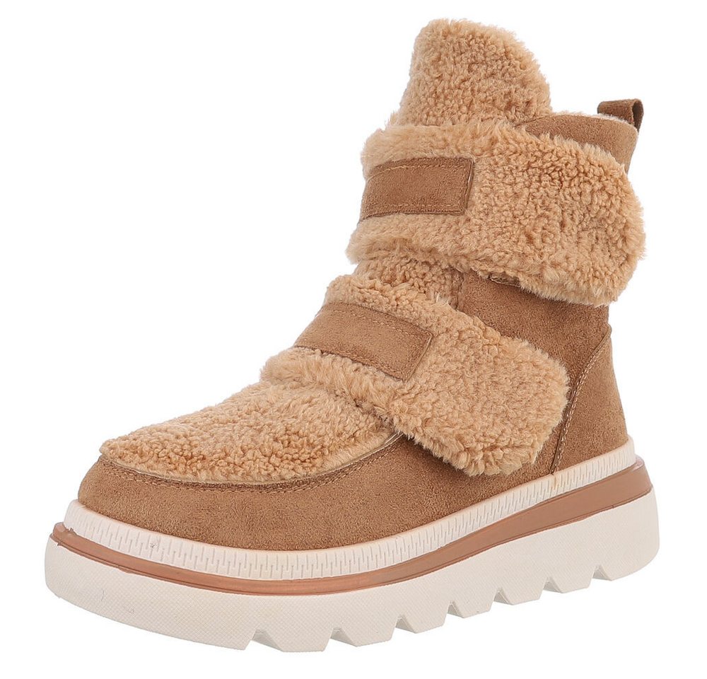 Ital-Design Sportliche Stiefelette mit Klettverschluss für Freizeit Plateaustiefelette (90458076) Keilabsatz/Wedge Stiefeletten in Camel