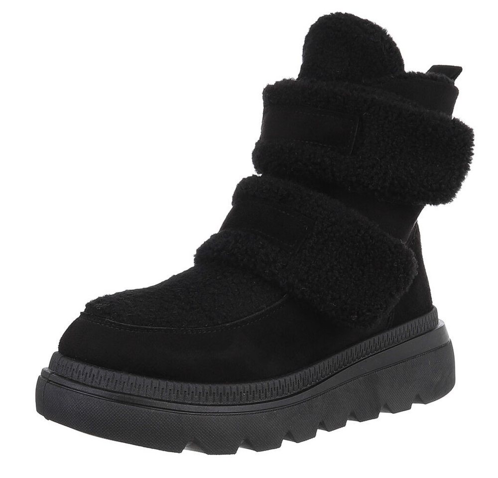 Ital-Design Sportliche Stiefelette mit Klettverschluss für Freizeit Plateaustiefelette (90458087) Keilabsatz/Wedge Stiefeletten in Schwarz