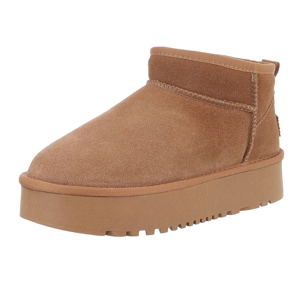 Ital-Design Stilvolle Damen-Lederschuhe für Freizeit und Alltag Snowboots (88519339) Flach Stiefeletten in Camel