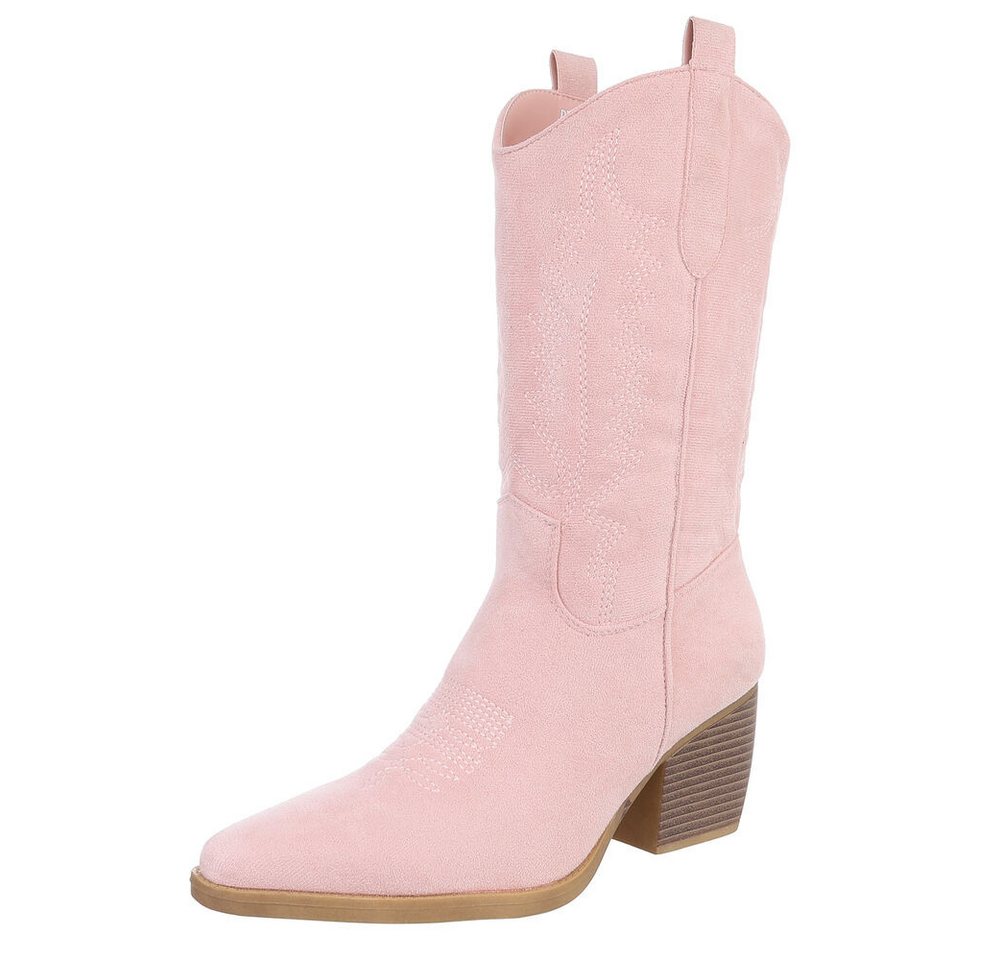 Ital-Design Stilvolle Damenstiefel aus hochwertigem Material Westernstiefel (89937982) Blockabsatz Stiefel in Altrosa