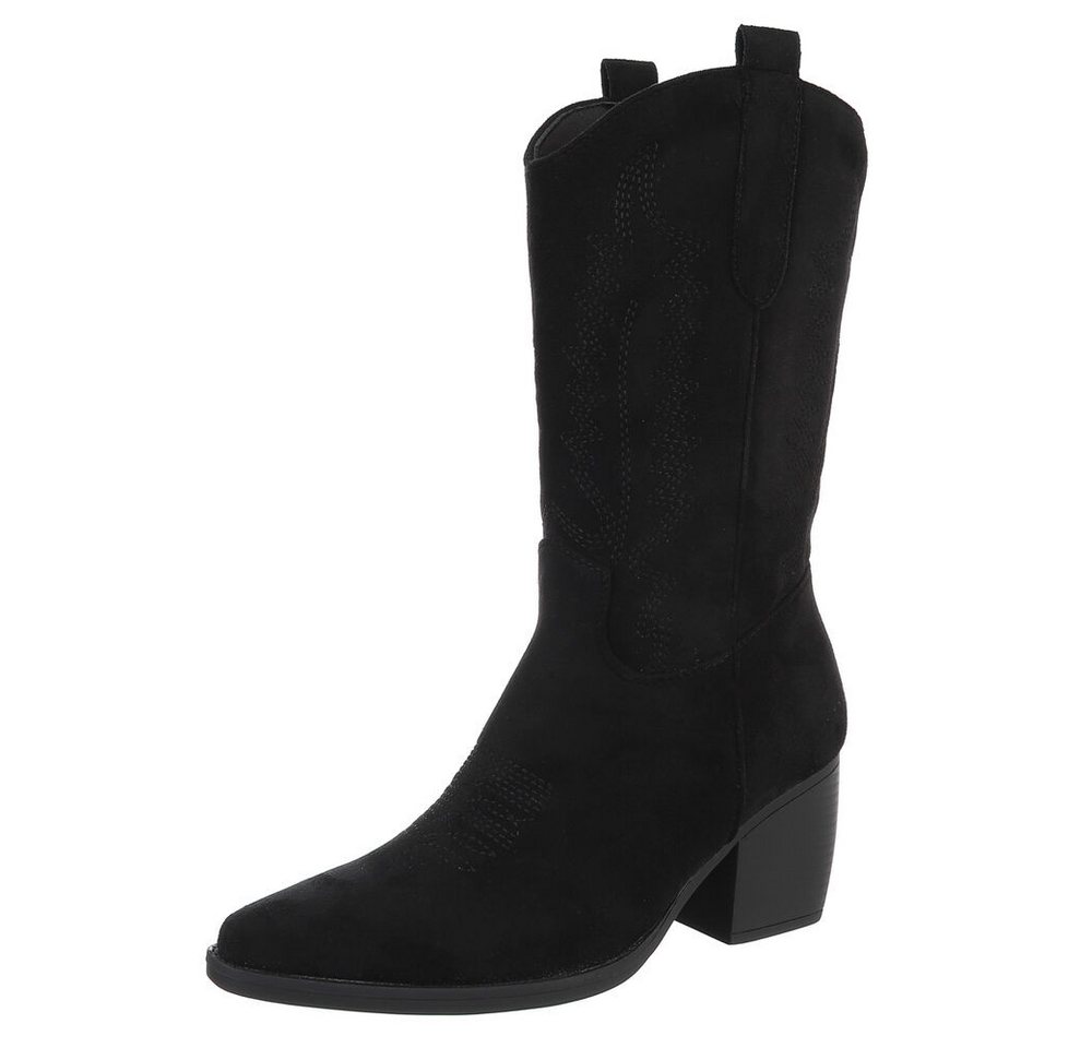 Ital-Design Stilvolle Damenstiefel aus hochwertigem Material Westernstiefel (89938010) Blockabsatz Stiefel in Schwarz