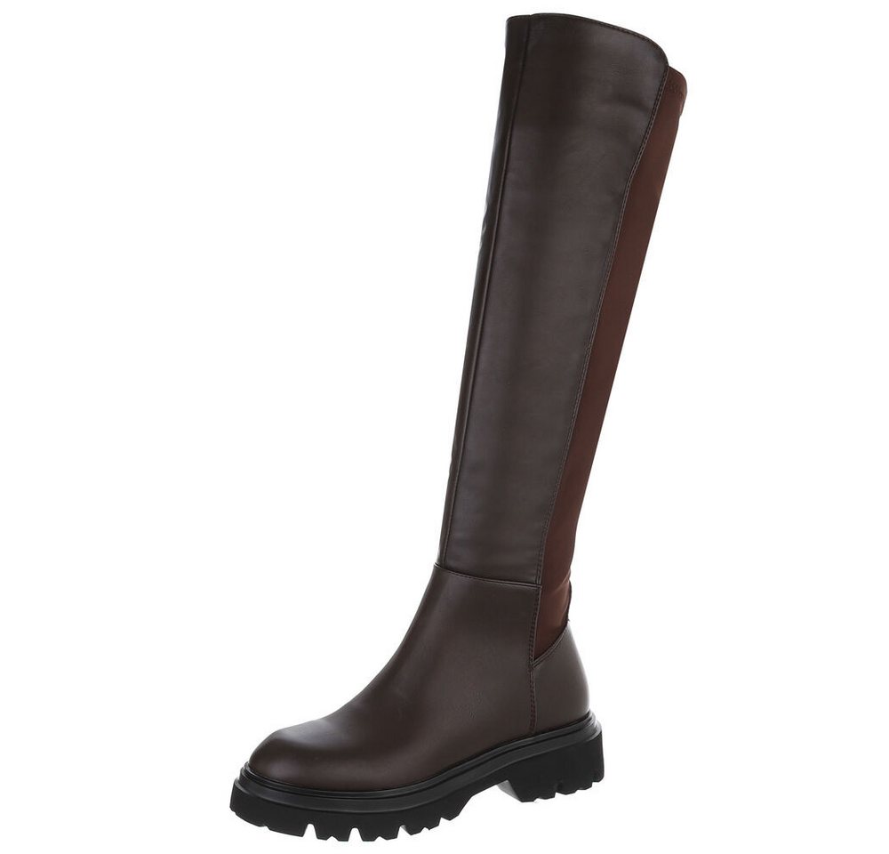 Ital-Design Stilvolle Overknee-Stiefel für Damen – Komfort & Eleganz Plateaustiefel (90109929) Blockabsatz Stiefel in Dunkelbraun
