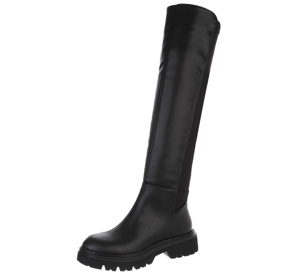 Ital-Design Stilvolle Overknee-Stiefel für Damen – Komfort & Eleganz Plateaustiefel (90109938) Blockabsatz Stiefel in Schwarz