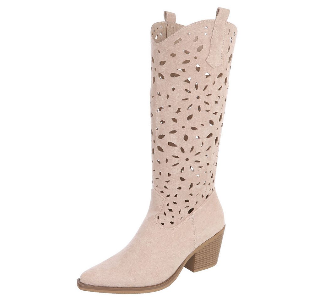 Ital-Design Stilvolle Stiefel mit Aussparungen für Damen, ideal für Frühjahr Sommerboots (91117074) Blockabsatz Stiefel in Beige
