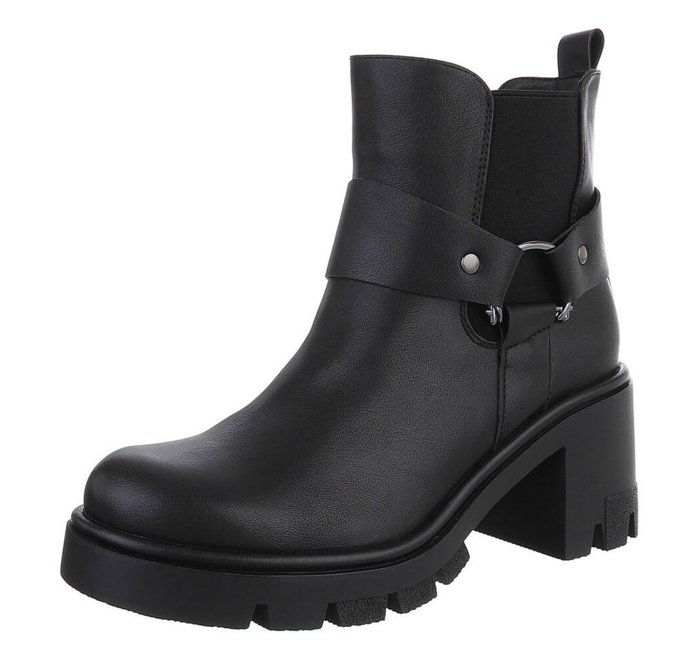 Ital-Design Stilvolle Stiefeletten mit Blockabsatz für Damen Westernstiefelette (90726895) Blockabsatz Stiefeletten in Schwarz