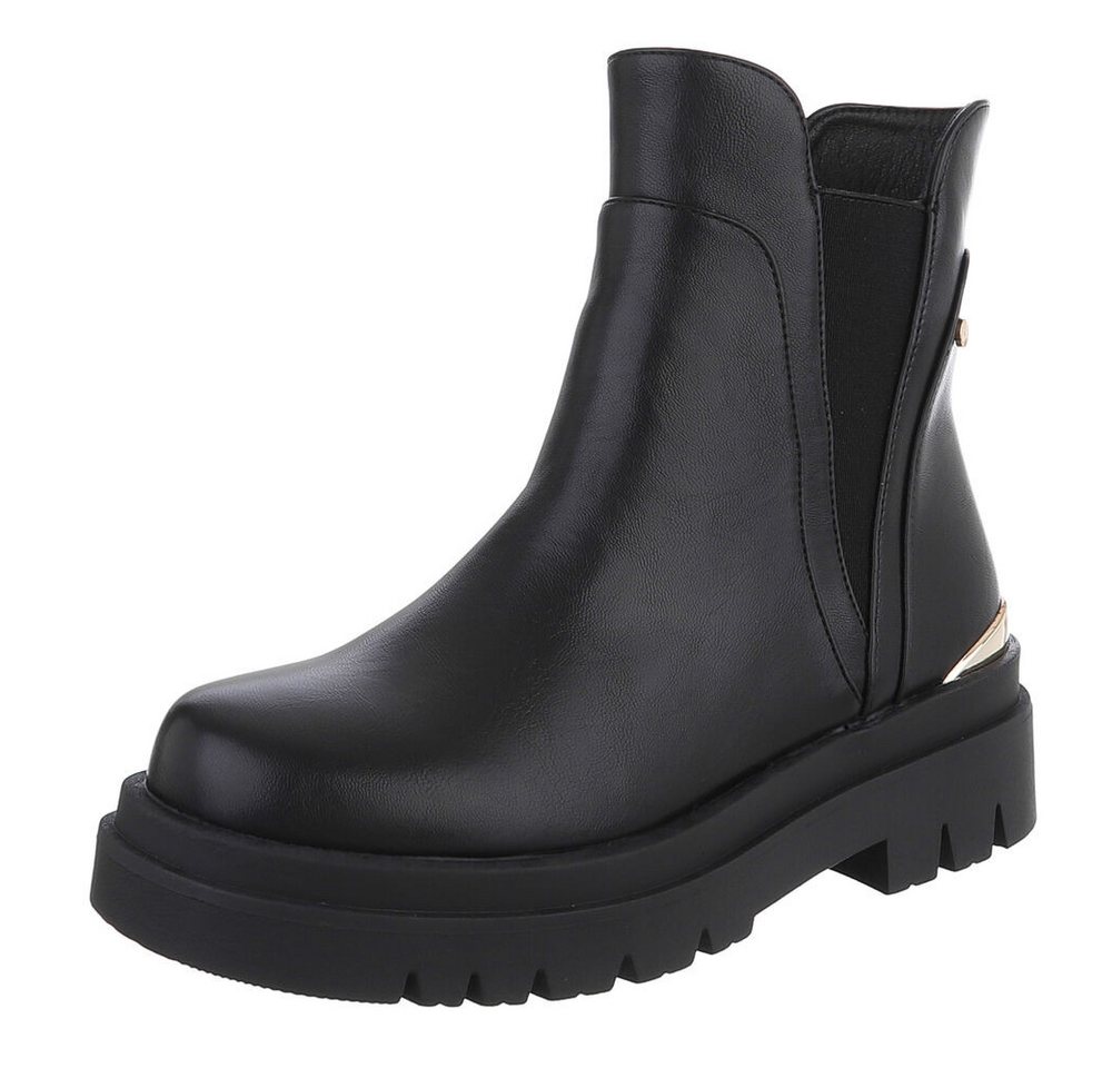 Ital-Design Stilvolle Stiefeletten mit Reißverschluss für Damen Plateaustiefelette (90514891) Blockabsatz Stiefeletten in Schwarz