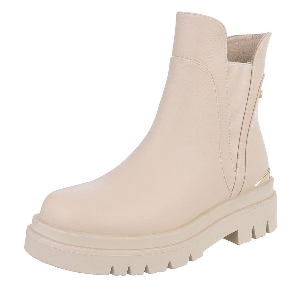 Ital-Design Stilvolle Stiefeletten mit Reißverschluss für Damen Plateaustiefelette (90514898) Blockabsatz Stiefeletten in Beige