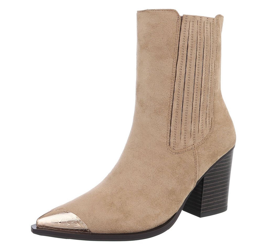 Ital-Design Stilvolle Stiefeletten mit Spitzkappe für Damen Westernstiefelette (90756041) Blockabsatz Stiefeletten in Hellbraun