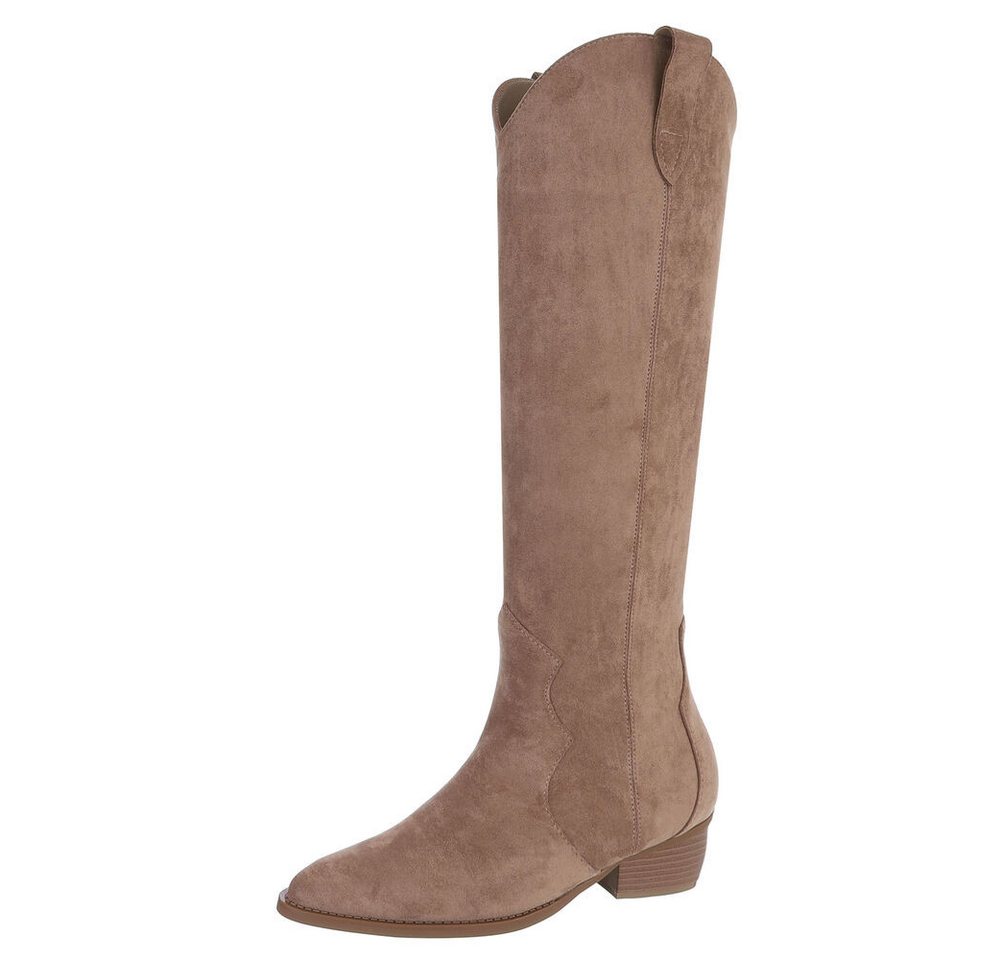 Ital-Design Stilvolle Stiefeletten mit Verzierung für Damen Westernstiefel (90927557) Blockabsatz Flache Stiefel in Hellbraun