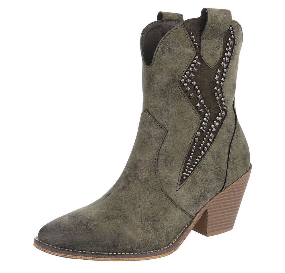 Ital-Design Stilvolle Stiefeletten mit Verzierung für Damen Westernstiefelette (90927530) Blockabsatz Stiefeletten in Grün