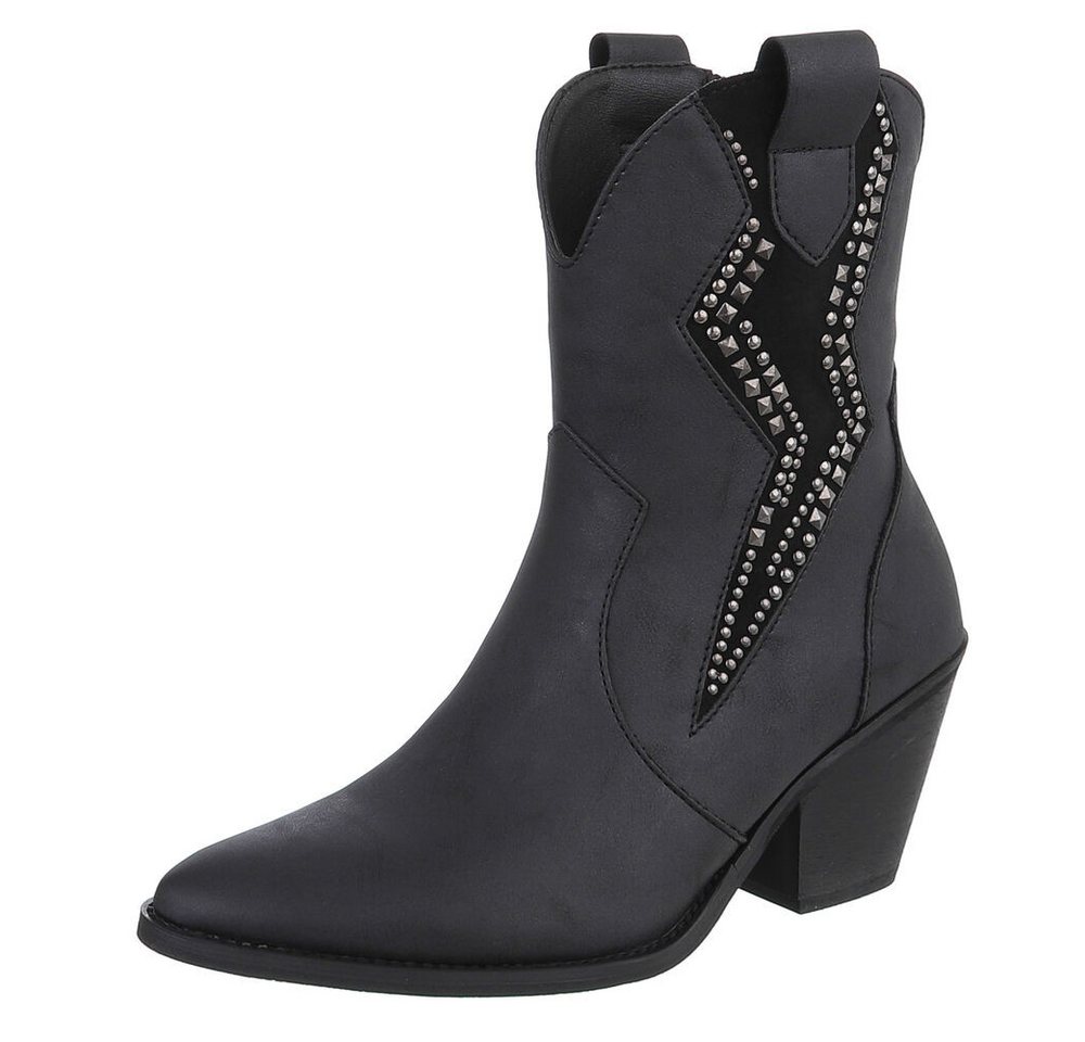 Ital-Design Stilvolle Stiefeletten mit Verzierung für Damen Westernstiefelette (90927535) Blockabsatz Stiefeletten in Schwarz