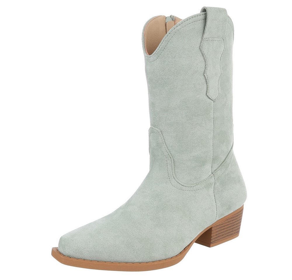 Ital-Design Stilvoller Cowboystiefel mit praktischem Reißverschluss Westernstiefelette (90482479) Blockabsatz Stiefeletten in Hellgrün