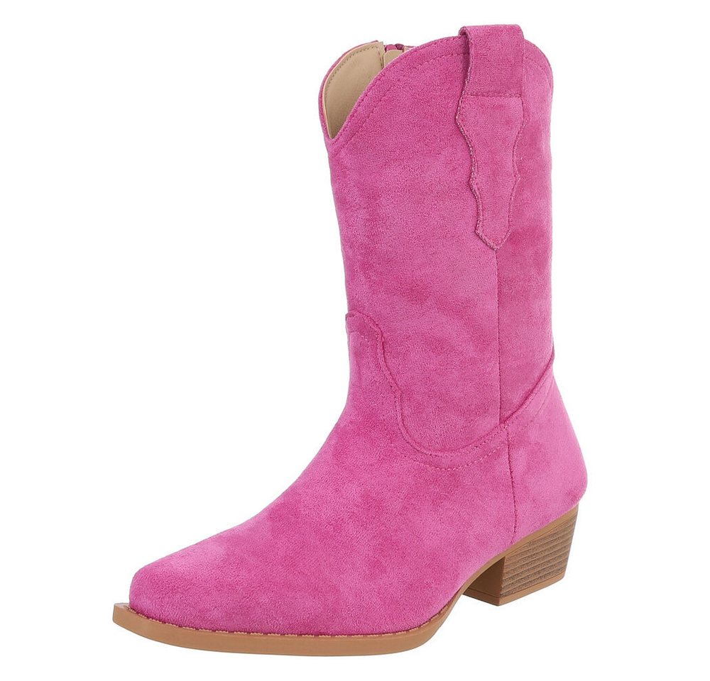 Ital-Design Stilvoller Cowboystiefel mit praktischem Reißverschluss Westernstiefelette (90482495) Blockabsatz Stiefeletten in Pink
