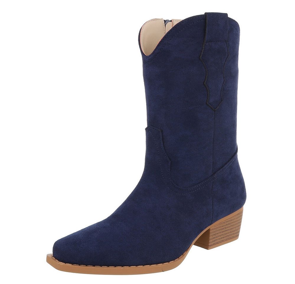 Ital-Design Stilvoller Cowboystiefel mit praktischem Reißverschluss Westernstiefelette (90482502) Blockabsatz Stiefeletten in Dunkelblau