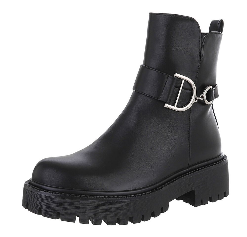 Ital-Design Stylische Ankle-Boots mit Schnalle für Damen, vielseitig Plateaustiefelette (90514922) Blockabsatz Stiefeletten in Schwarz