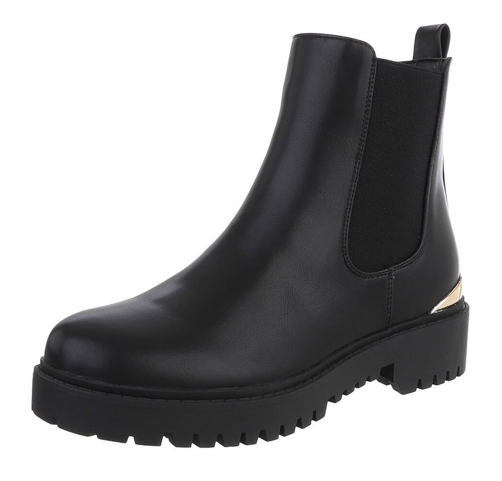 Ital-Design Stylische Chelsea Boots mit elastischen Einsätzen für Damen Stiefelette (90514930) Blockabsatz Chelsea Boots in Schwarz