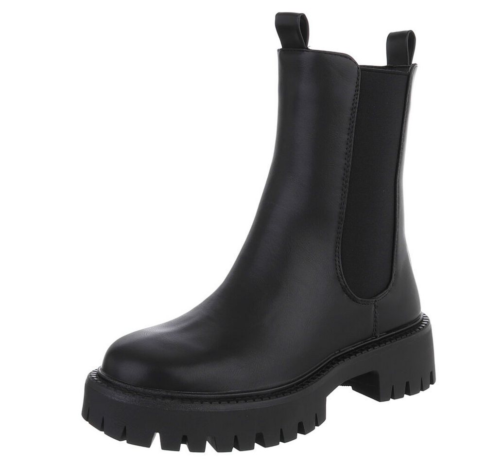 Ital-Design Stylische Chelsea-Boots mit Profilsohle für Damen Plateaustiefelette (90169433) Blockabsatz Stiefeletten in Schwarz