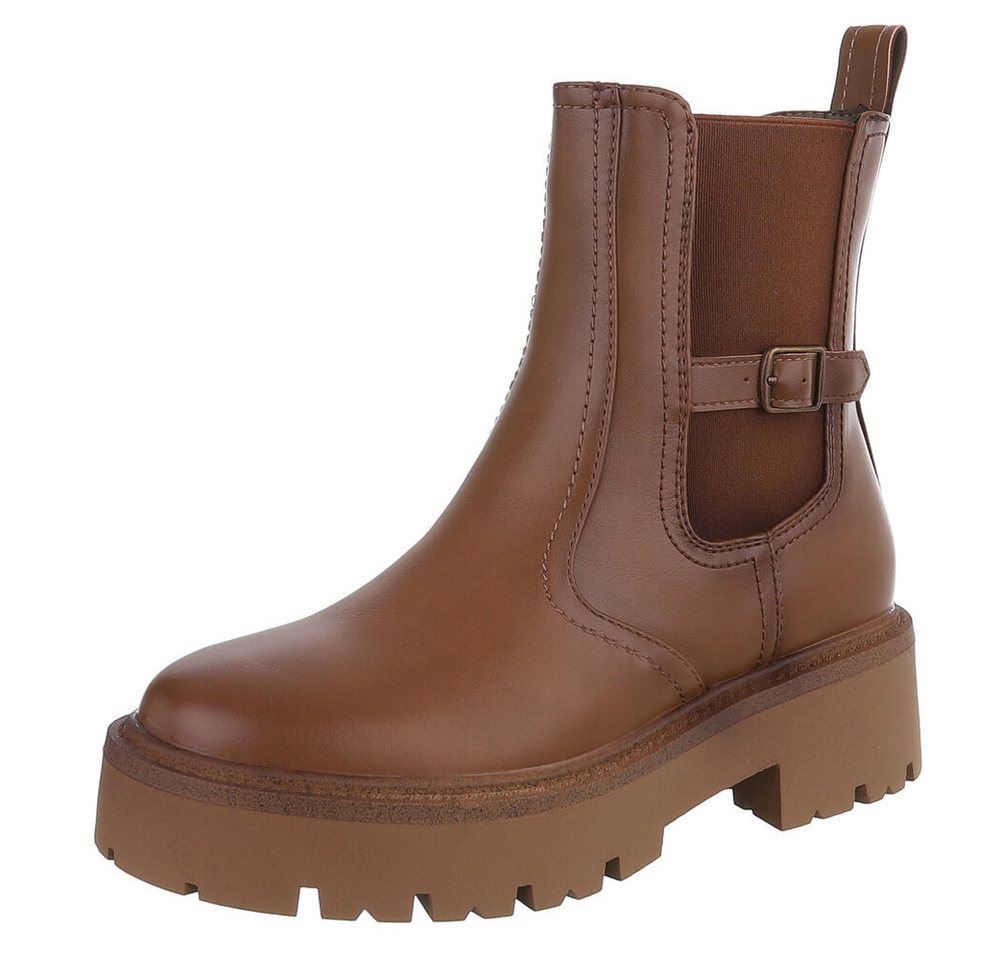 Ital-Design Stylische Chelsea-Boots mit Riemen für Damen Plateaustiefelette (90598661) Blockabsatz Stiefeletten in Hellbraun