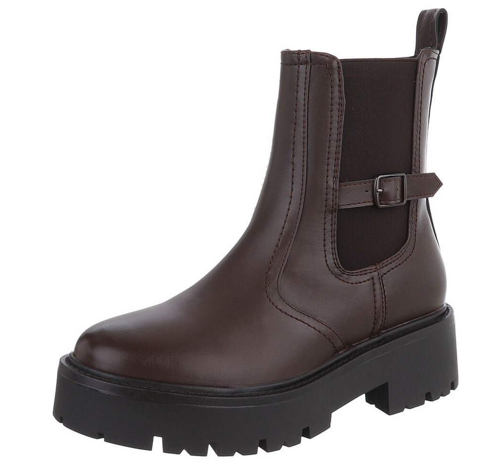 Ital-Design Stylische Chelsea-Boots mit Riemen für Damen Plateaustiefelette (90598663) Blockabsatz Stiefeletten in Braun